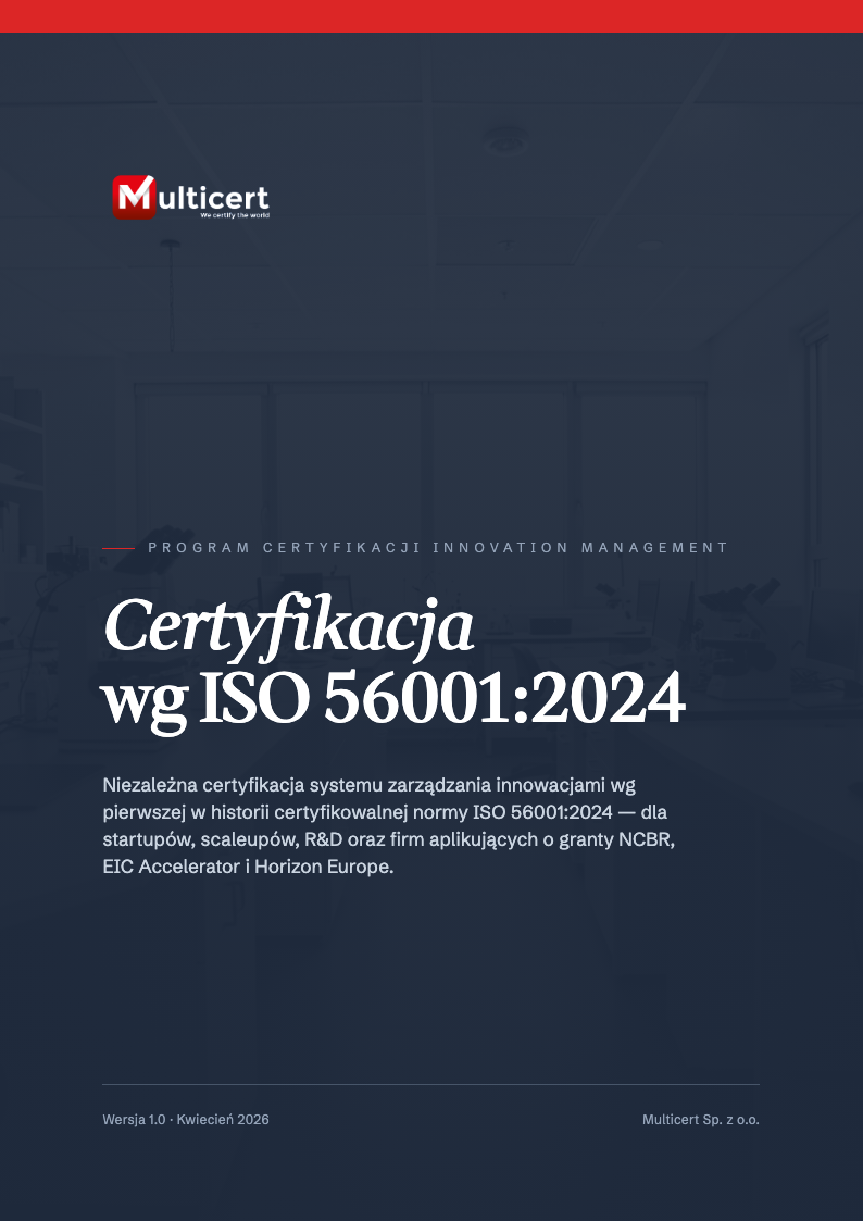 Okładka dokumentu: certyfikacja ISO 56001 — zarządzanie innowacjami