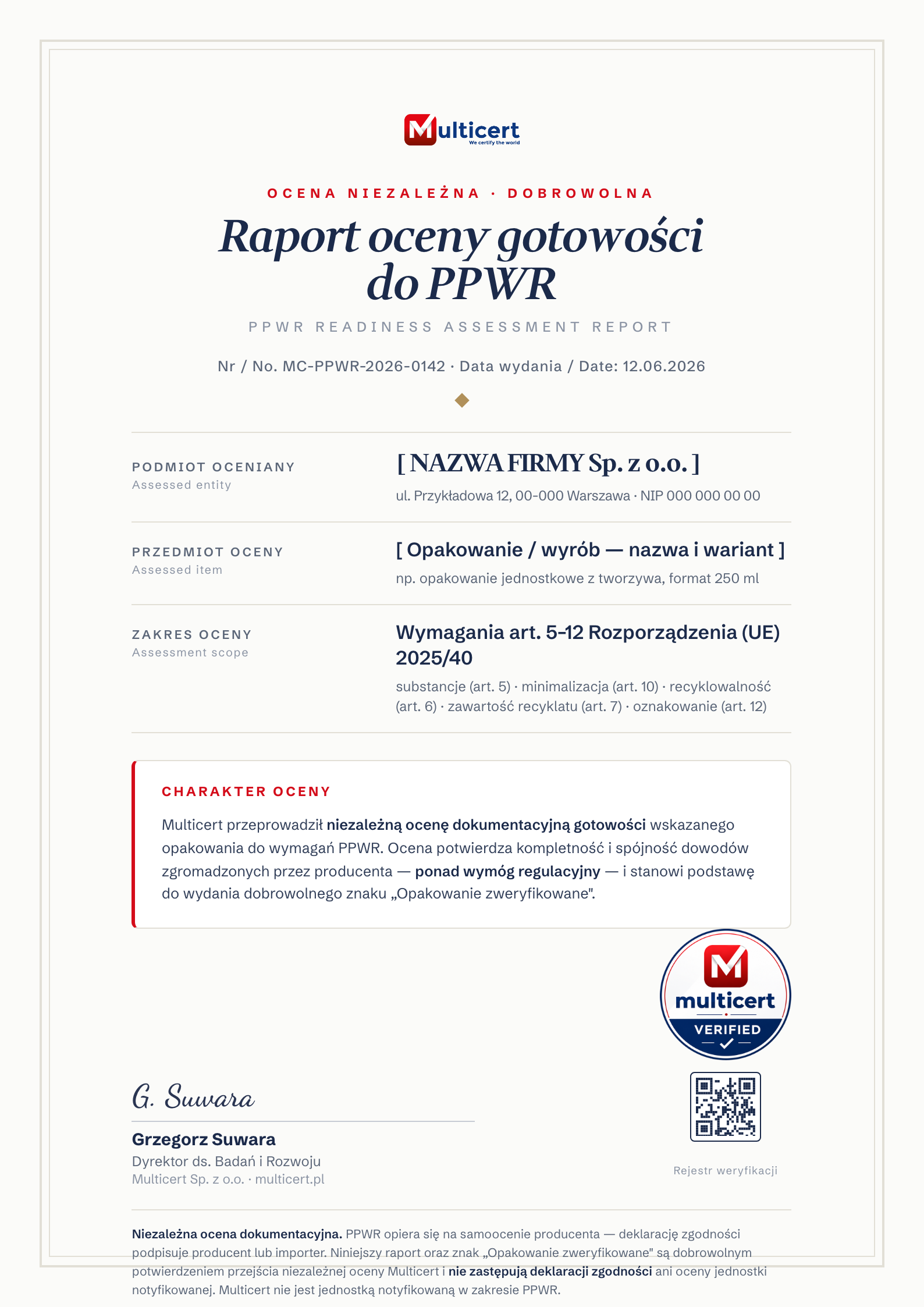 Raport oceny gotowości do PPWR — Multicert